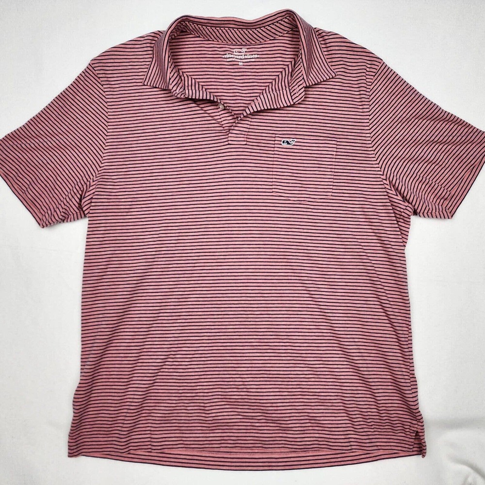 ✅ Vineyard Vines Mens Polo Shirt Pink/Blue Stripes S/S Size M Embroidered Cotton